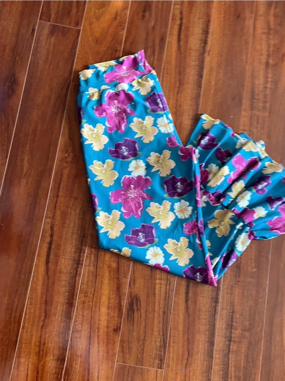 Lolly Wolly Doodle Teal Wide Leg Floral Pants - Pink, Yellow, Purple